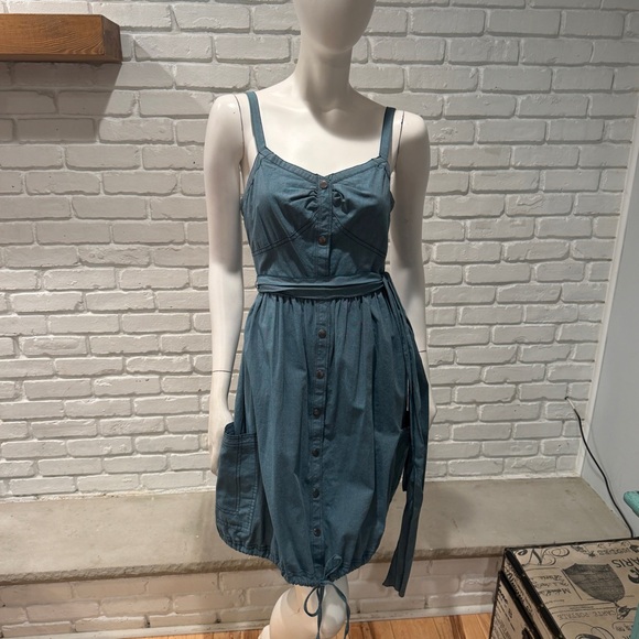 ZAC POSEN for Target Teal Button Front Dress Boho Chic Cinched Waist Pocket NWOT - Picture 14 of 14